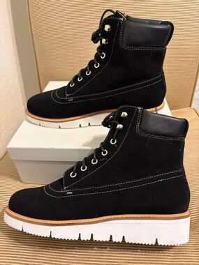 NWT Shellys London Erin Black Suede Combat Style Lace Up Ankle Boot - Size 9